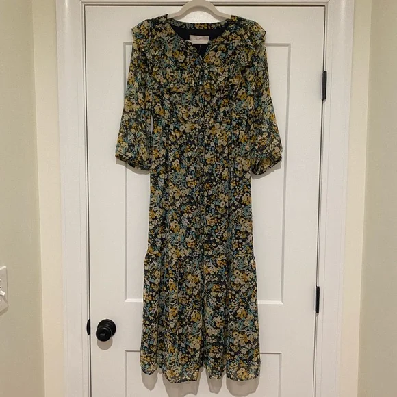 NWT Loft Floral Ruffle Midi Shirtdress - Picture 4 of 11